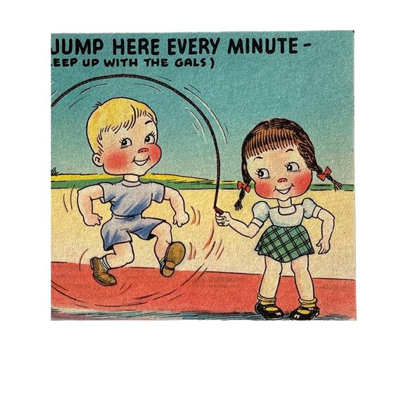 Antique Litho Postcard 1920s Humorous Twin Girls Boy Jump Colorful Asheville Co - Picture 3 of 5